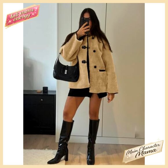 Faux Fur Jacket Women's Winter Coat Button Front Pockets Cropped - Picture 6 of 7